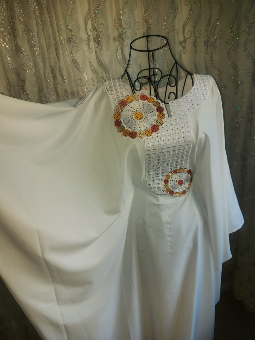 Boubou - Fatim - Perle d’Ivoire – Blanc Pur, Broderies Artisanales