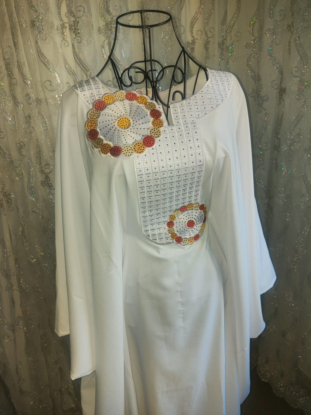 Boubou - Fatim - Perle d’Ivoire – Blanc Pur, Broderies Artisanales